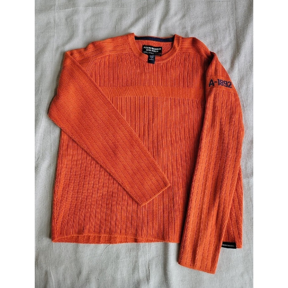 Vintage Ambercrombie Fitch Pullover Sweater Mens L Orange Ribbed 90s